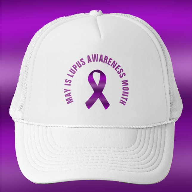 Månad för Lupus-medvetenhet/Anpassningsbar för men Keps (May is lupus awareness month, unique purple gradient Lupus awareness ribbon on white hat
)
