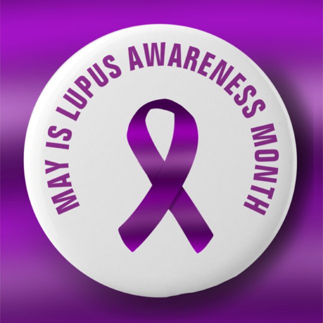 Månad för Lupus-medvetenhet/Anpassningsbar för men Knapp (Lupus awareness purple ribbon promotional button pin. Custom text  May is lupus awareness month.
)