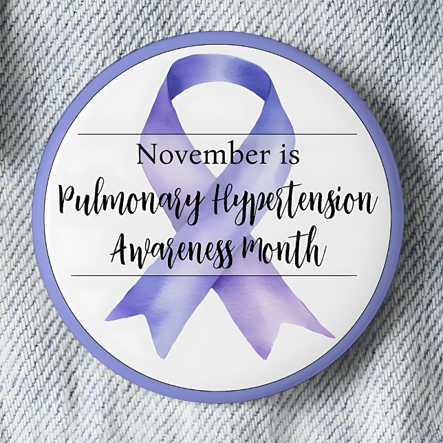 Månad för medvetandegörande om pulmonell hypertoni knapp (Periwinkle awareness ribbon.  November is Pulmonary Hypertension Awareness Month.)