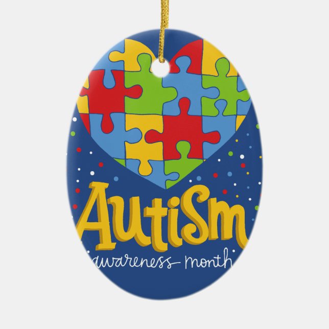 Månad för ökad medvetenhet om autism julgransprydnad keramik (Framsidan)