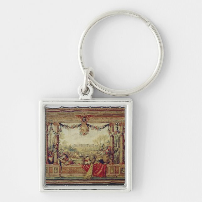 Månaden av den April chateauen av Versailles Fyrkantig Silverfärgad Nyckelring (Framsidan)