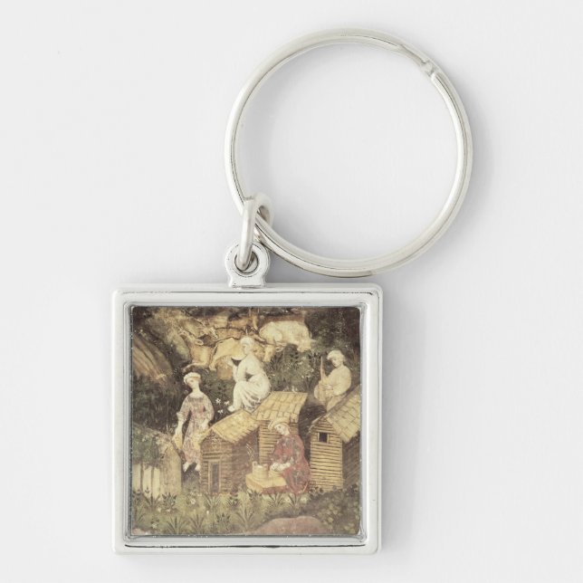 Månaden av Juni Fyrkantig Silverfärgad Nyckelring (Framsidan)