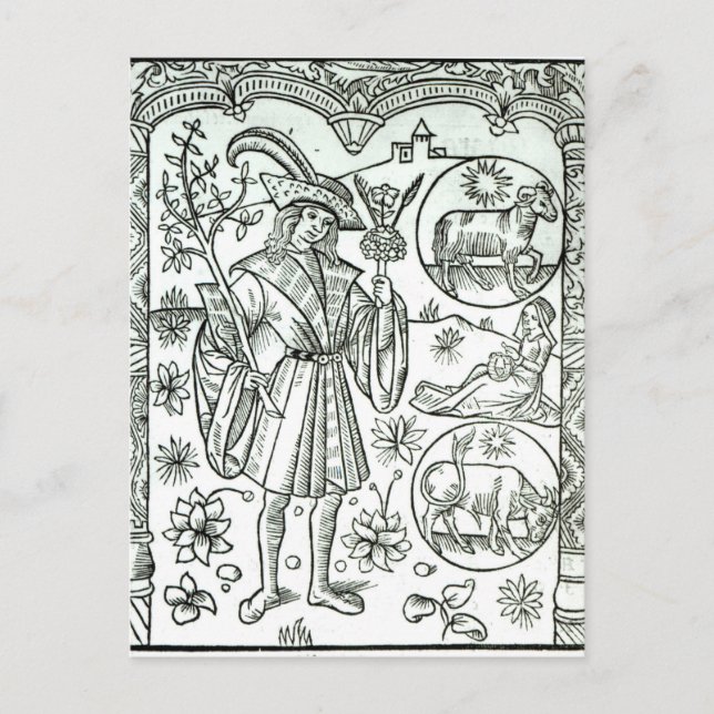 Månaden i april med astrologiska tecken från sol vykort (Framsida)