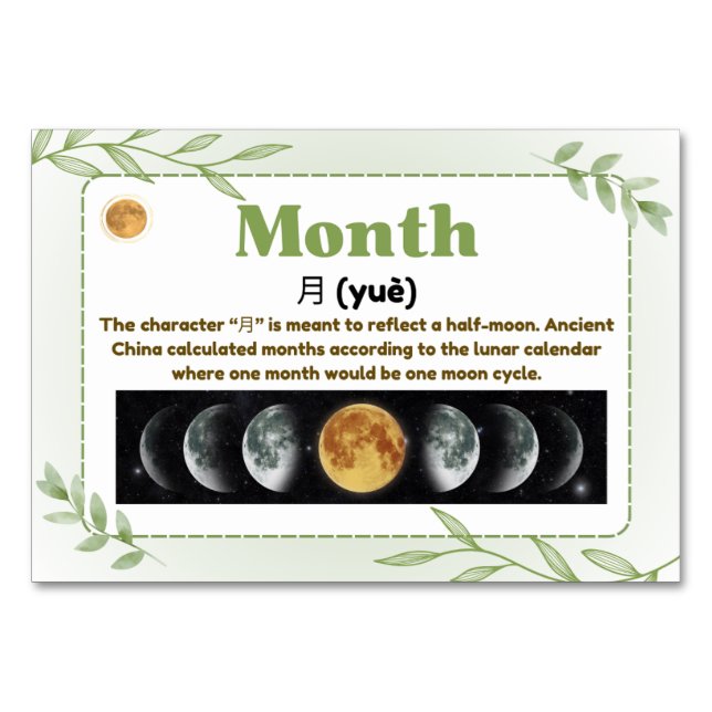 Månader i kinesiska (Flash-kort) Bordsnummer (Framsidan)