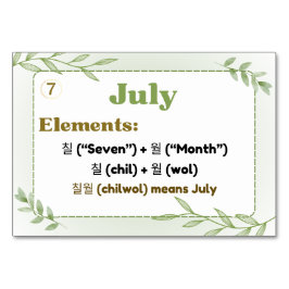 Månader i koreanska Hangul (Flash-kort) Bordsnummer