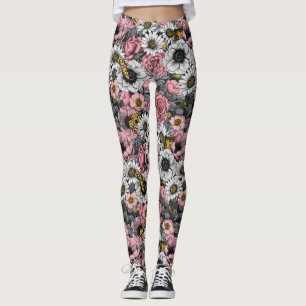 Månader på blomblandning i rosa och grått leggings