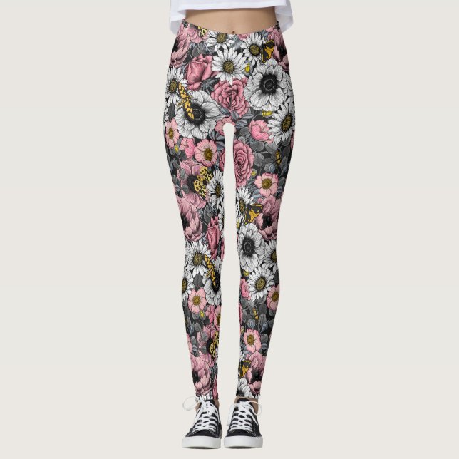 Månader på blomblandning i rosa och grått leggings (Framsida)