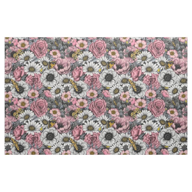 Månader på blomblandning i rosa och grått tyg (Fat Quarter)
