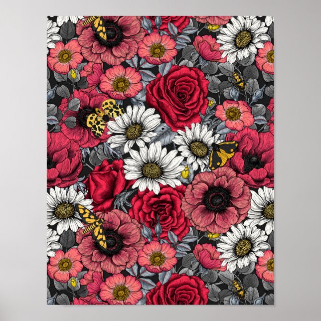 Månader på blomblandning i rött och grått poster (Framsidan)