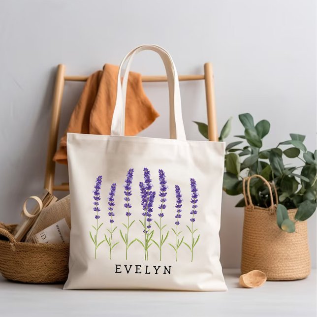 Månadsblomma i Lavender Birthday/Mamma Tygkasse (Lavender Birth month flower / Mom Birthday Tote Bag)