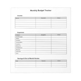 Månadsbudgetspårare Anteckningsblock