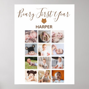 Månadsfoto Baby första födelsedag Visning Poster