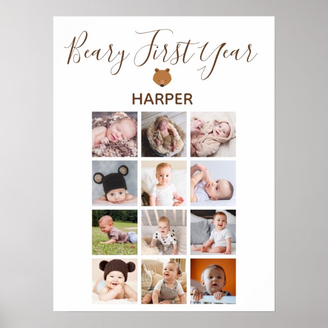 Månadsfoto Baby första födelsedag Visning Poster (Framsidan)
