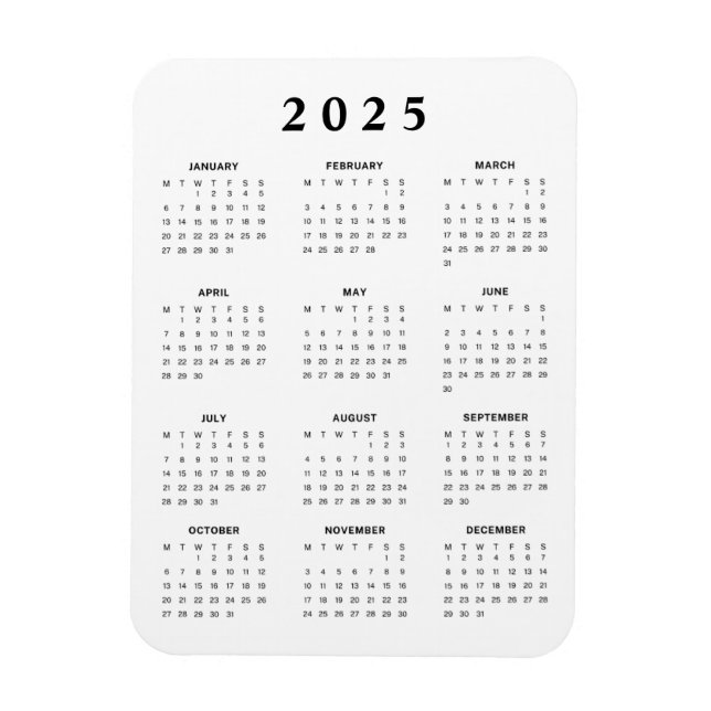 Månadskalender 2025 magnet (Vertikal)