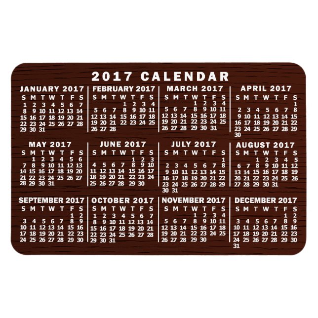 Månadskalender för 2017 Brunt träbetskorn Magnet (Horisontell)