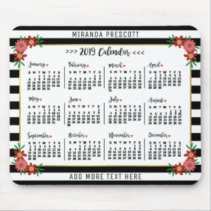Månadskalender för 2019 Preppy Blommigt Rand Musmatta