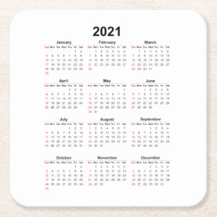 Månadskalender för 2021 underlägg papper kvadrat