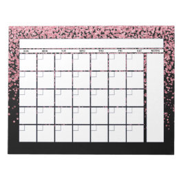 Månadskalender för svart  Rosa Glitter Anteckningsblock