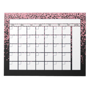 Månadskalender för svart  Rosa Glitter Anteckningsblock