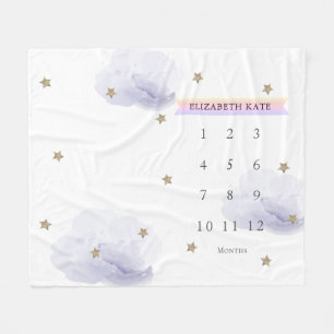 Månadsmilstolpe för Guld Stars & Clouds Lavender Fleecefilt