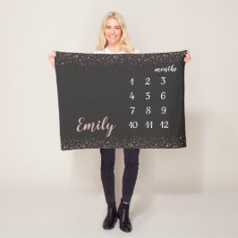 Månadsmilstolpe för Ro-Guld-konfetti Flicka Fleecefilt