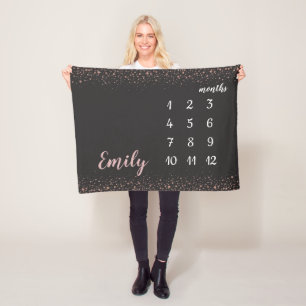 Månadsmilstolpe för Ro-Guld-konfetti Flicka Fleecefilt