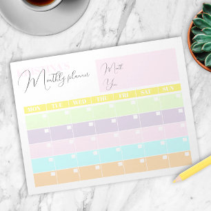 Månadsplanering för modern Pastel Färgad Calendar Anteckningsblock