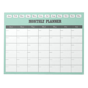 Månadsplanering Teal Enkel Kalender Anteckningsblock