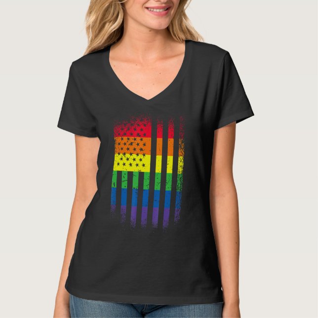 Månadsstöd för LGB-Pride med Regnbåge USA T Shirt (Framsida)