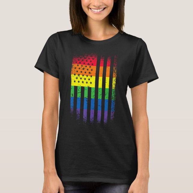 Månadsstöd för LGB-Pride med Regnbåge USA T Shirt (Framsida)