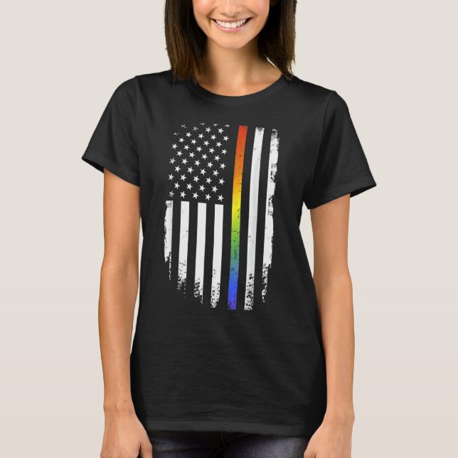 Månadsstöd för LGB-Pride med Regnbåge USA T Shirt (Framsida)
