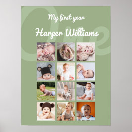 Månadsvis foto Baby 1:a födelsedag Poster