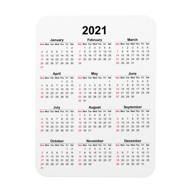 Månadsvis kalendermagnet 2021 magnet (Vertikal)