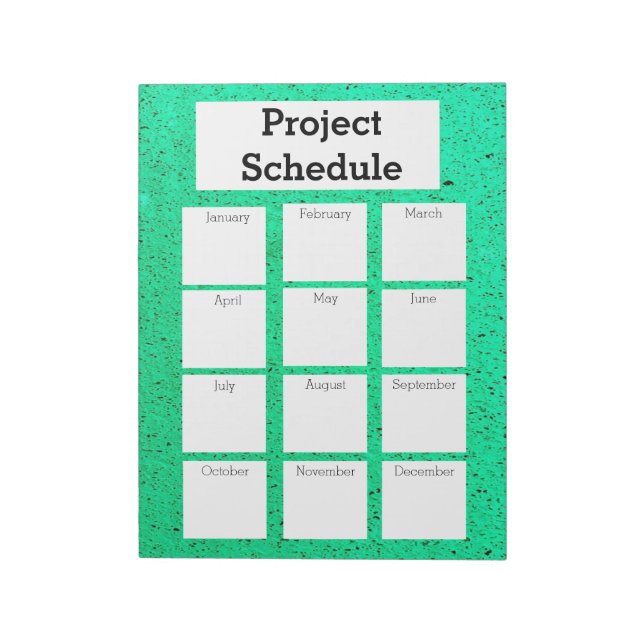 Månadsvis projekttidsplanerad grönt - råtryck anteckningsblock (Roterad)