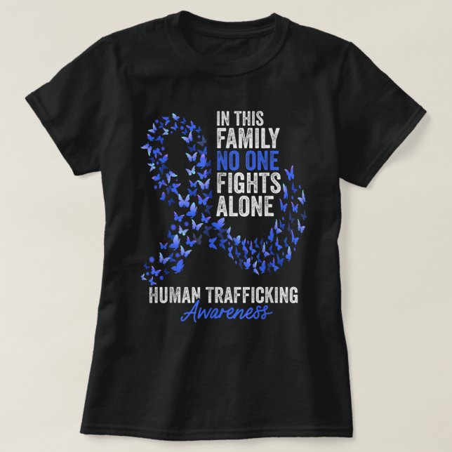 Månadsvisa för människosmuggling Butterflies Blue T Shirt (Design framsida)