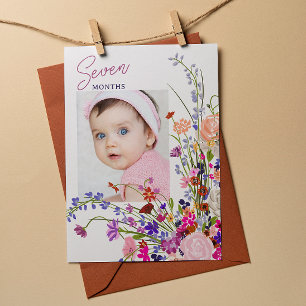 Månadsvisa värdkortsfoto för blommigt Baby Inbjudningar
