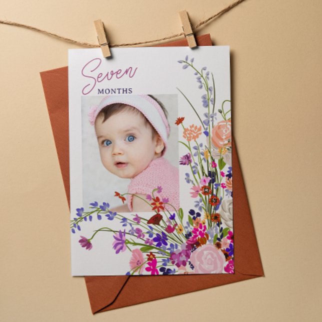 Månadsvisa värdkortsfoto för blommigt Baby Inbjudningar (Floral Baby Monthly Milestone Hanging Card Photo)