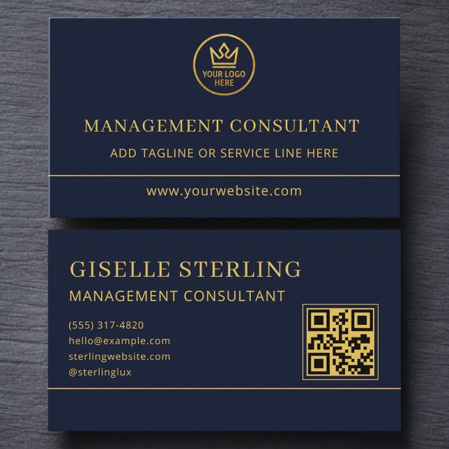 Management Consultant Blue Gold Logo QR Code Visitkort (Skapare uppladdad)