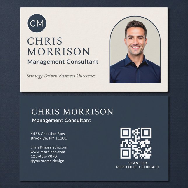Management Consultant Photo QR Code Navy Blue Visitkort (Skapare uppladdad)