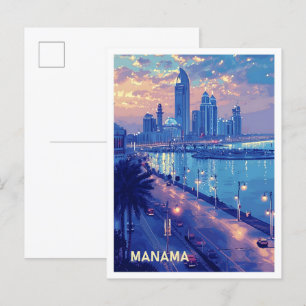 Manama Bahrain Art Vintage resor Illustration Vykort