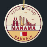 Manama Bahrain City Skyline Emblem Julgransprydnad Keramik<br><div class="desc">Manamas minimalistiska,  färglösa konstdesign med monument och landmärken i staden Bahrain.</div>