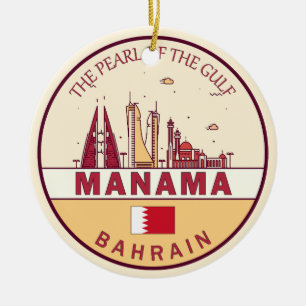 Manama Bahrain City Skyline Emblem Julgransprydnad Keramik