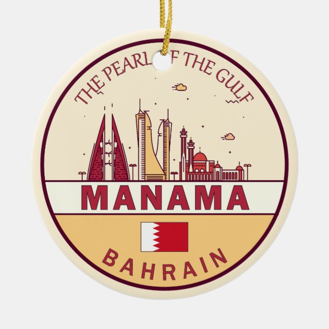 Manama Bahrain City Skyline Emblem Julgransprydnad Keramik (Framsidan)