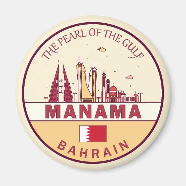 Manama Bahrain City Skyline Emblem Magnet (Framsidan)