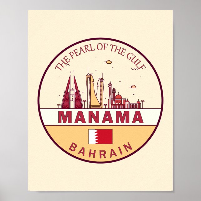 Manama Bahrain City Skyline Emblem Poster (Framsidan)