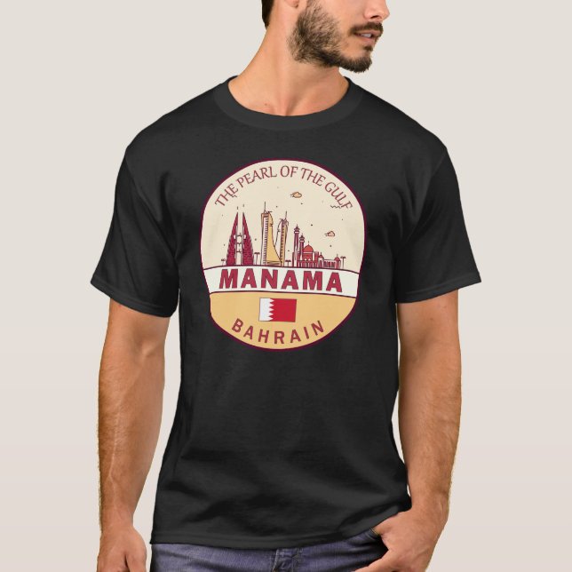 Manama Bahrain City Skyline Emblem T Shirt (Framsida)