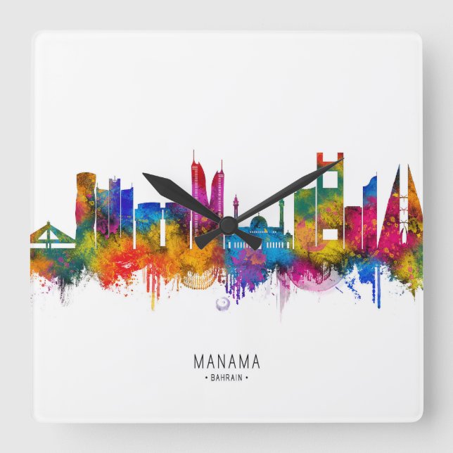Manama Bahrain Siluett Fyrkantig Klocka (Framsida)