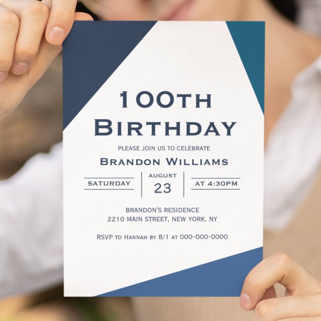 Manar 100:e födelsedag blå geometri 100 år inbjudningar (Men 100th Birthday Blue Geometric 100 Years Invitation
)