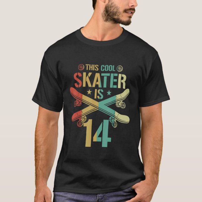 Manar 14:e födelsedag Skateboard Boy 14 Year Old S T Shirt (Framsida)