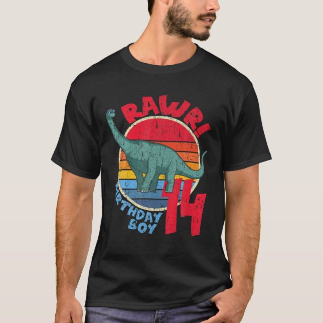 Manar 14:e födelsedagen i Rawr! Brachiosaurus I Fa T Shirt (Framsida)